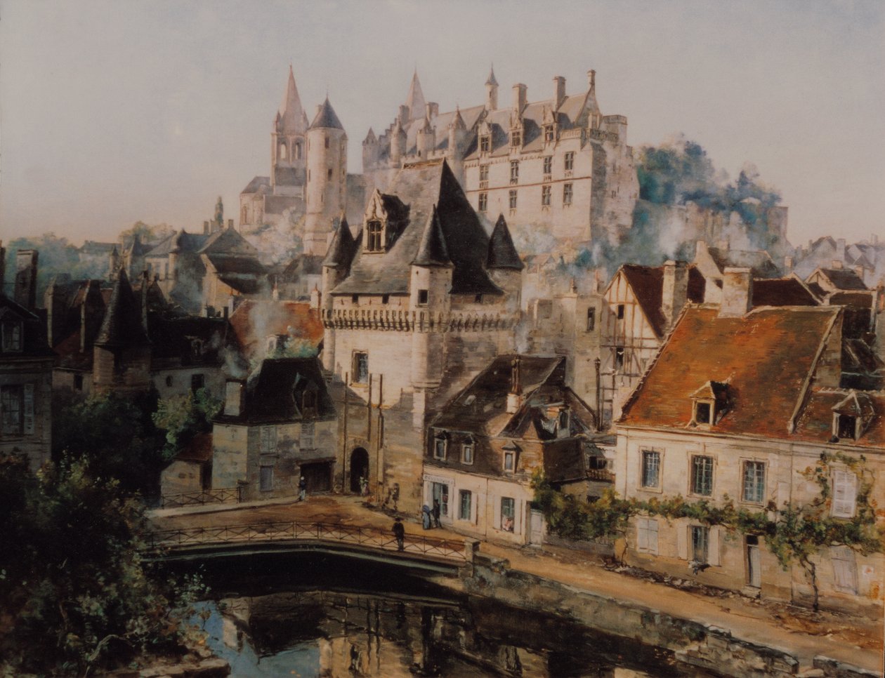 Loches kalesi ve Porte des Cordeliers, iplik fabrikasından alınan görünüm by Emmanuel Lansyer