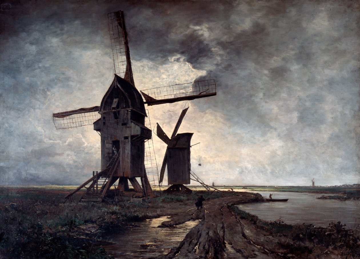 Lille Çevresindeki Yel Değirmenleri, 1877. by Emmanuel Lansyer