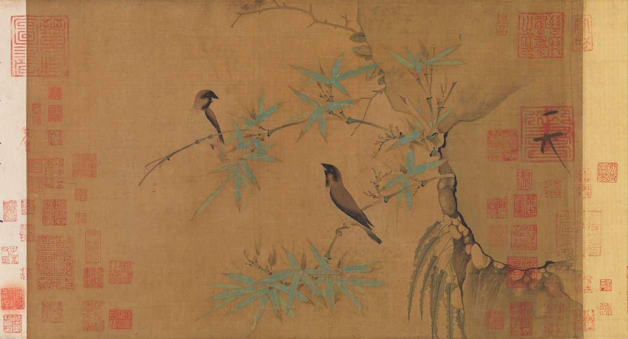 İspinozlar ve bambu, 12. yüzyılın başlarında. by Emperor Huizong