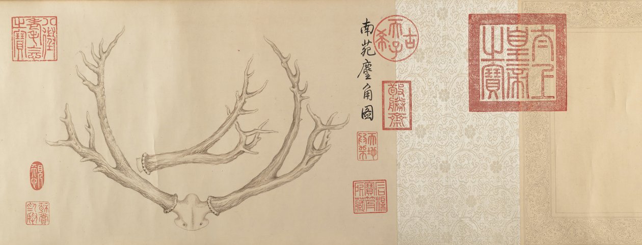 1762 ve 1767 tarihli iki geyik boynuzu resmi. by Emperor Qianlong