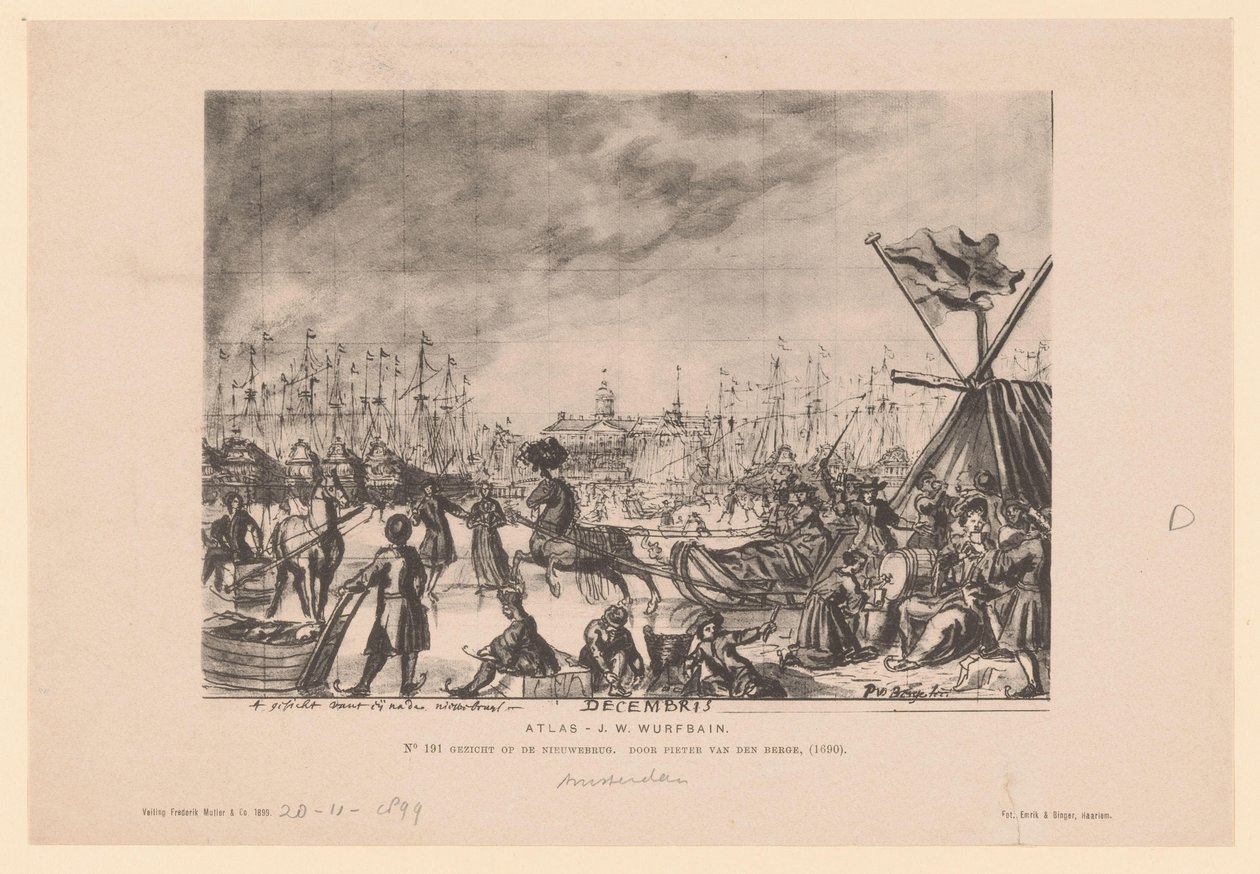 Pieter van den Berge tarafından Nieuwe Brug'un bir görünümünün çiziminin çoğaltılması by Emrik and Binger