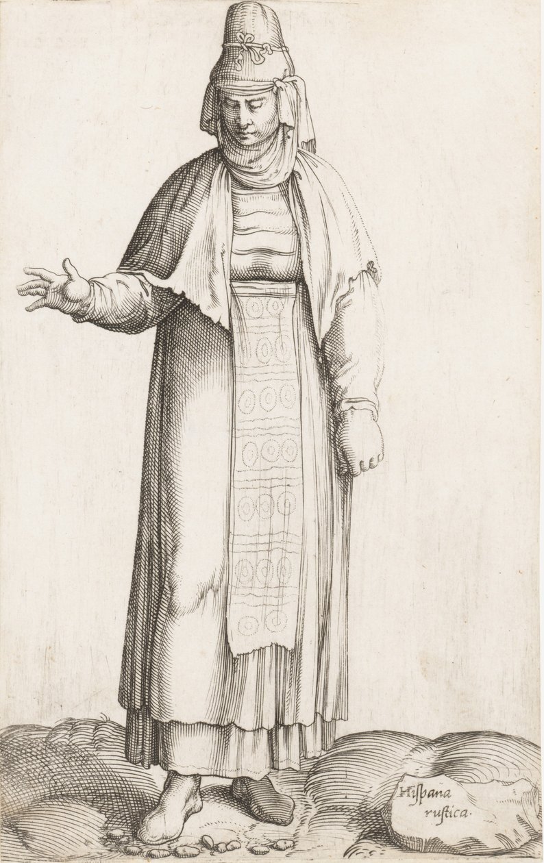 Kostüm Plakası: Kaya üzerinde etiketli Hispana Rustica, yakl. 1557-58. by Enea Vico
