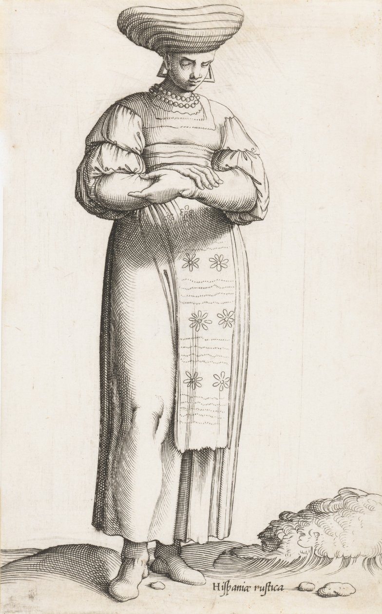 Kostüm Plakası: Hispania Rustica mul. yerde etiketli, ca. 1557-58. by Enea Vico