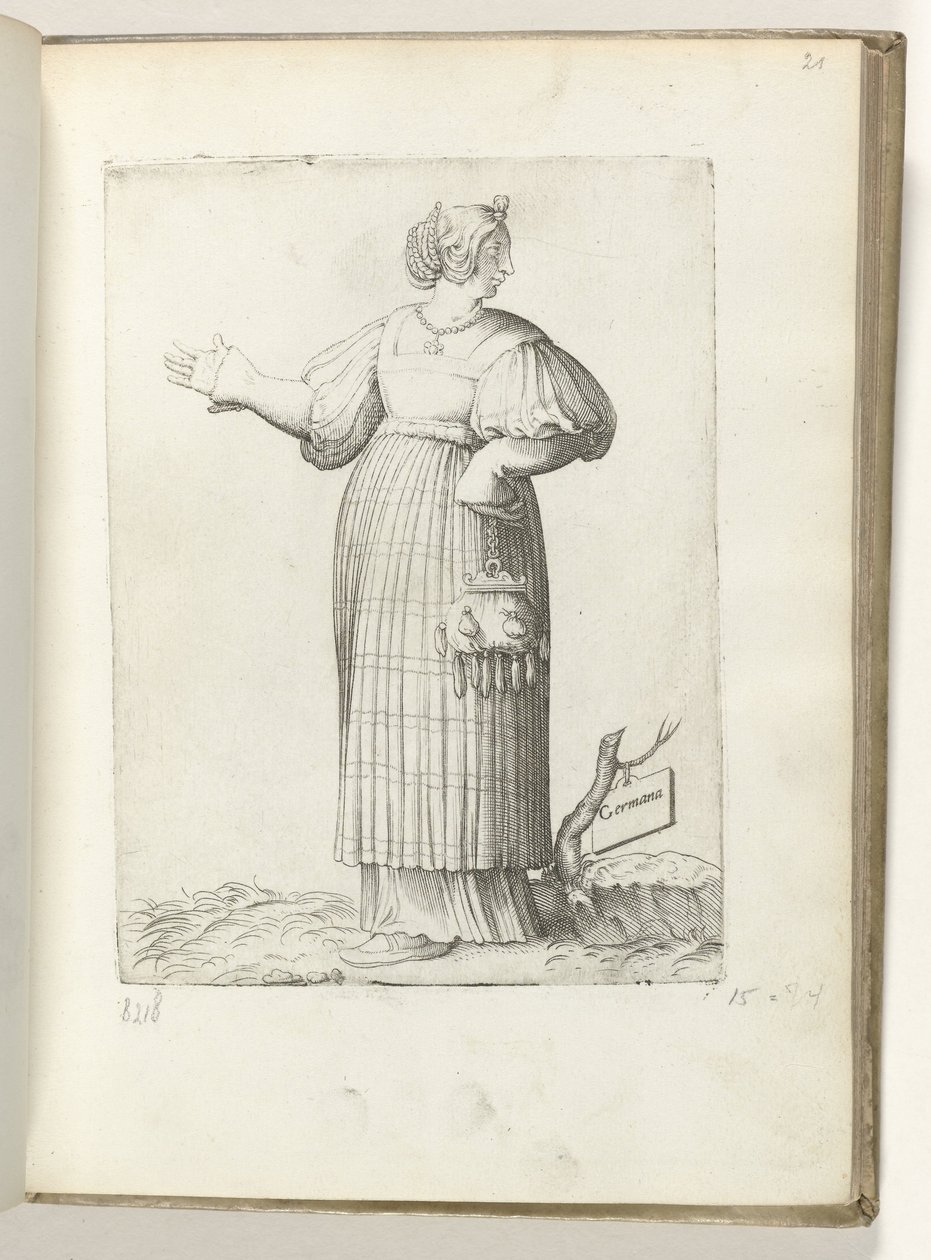Germana (nesne üzerindeki başlık) Vrouw gekleed volgens de Duitse modu yaklaşık 1550 Çağdaş tüccarların tutumu (dizi başlığı) by Enea Vico