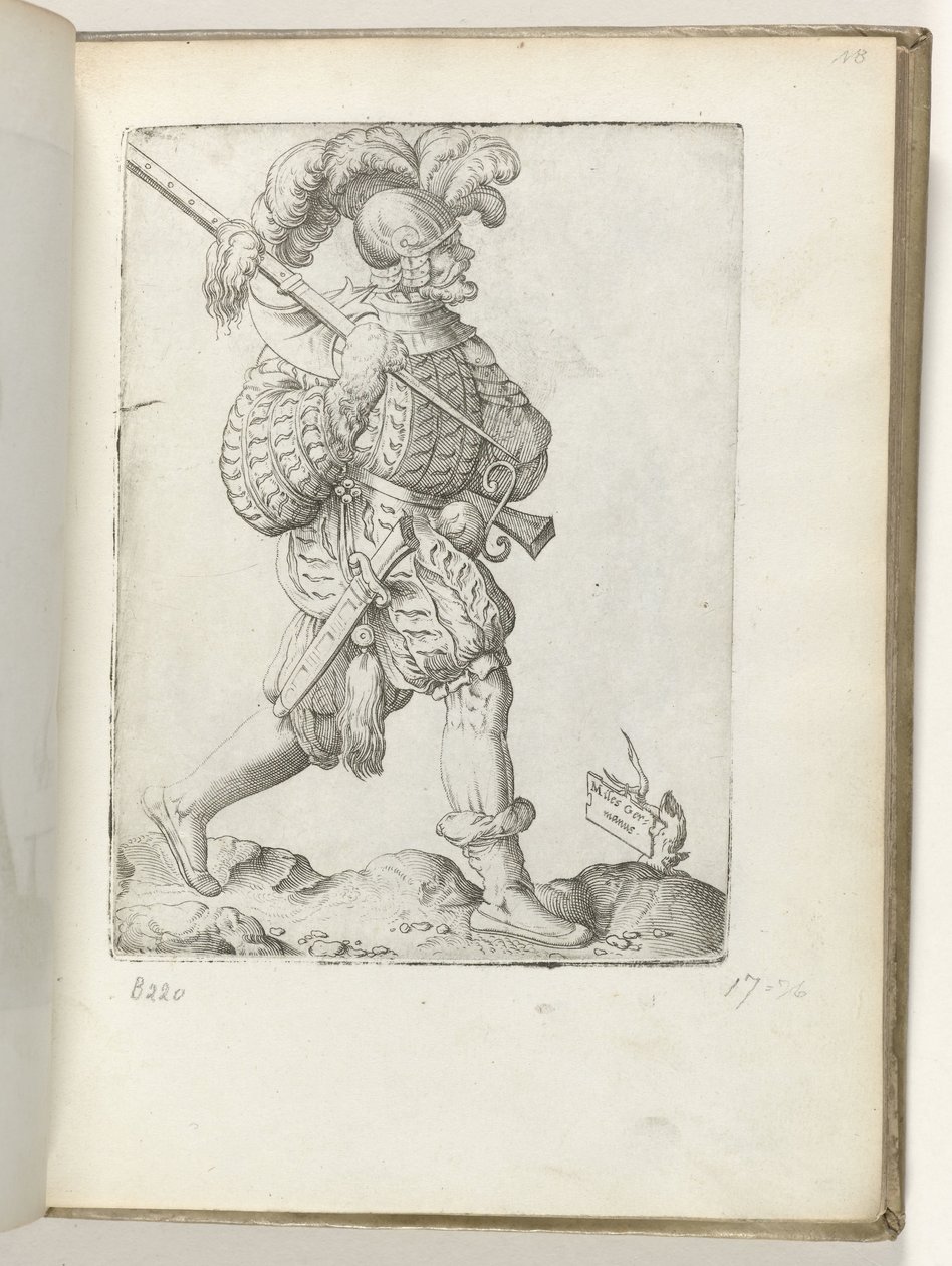 (nesne üzerindeki başlık) Duitse soldaat, gekleed volgens de mode van ca. 1550 Çağdaş tüccarların tutumu (dizi başlığı) by Enea Vico