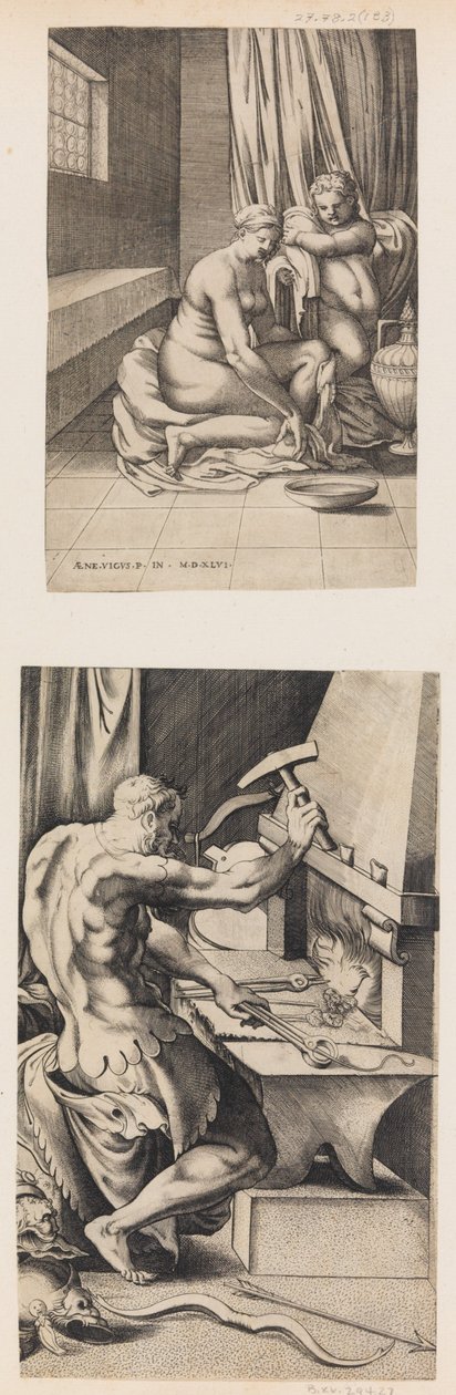Venüs Tuvaletinde ve Vulcan Demir Demirhanesinde Çalışıyor, ca. 1546. by Enea Vico