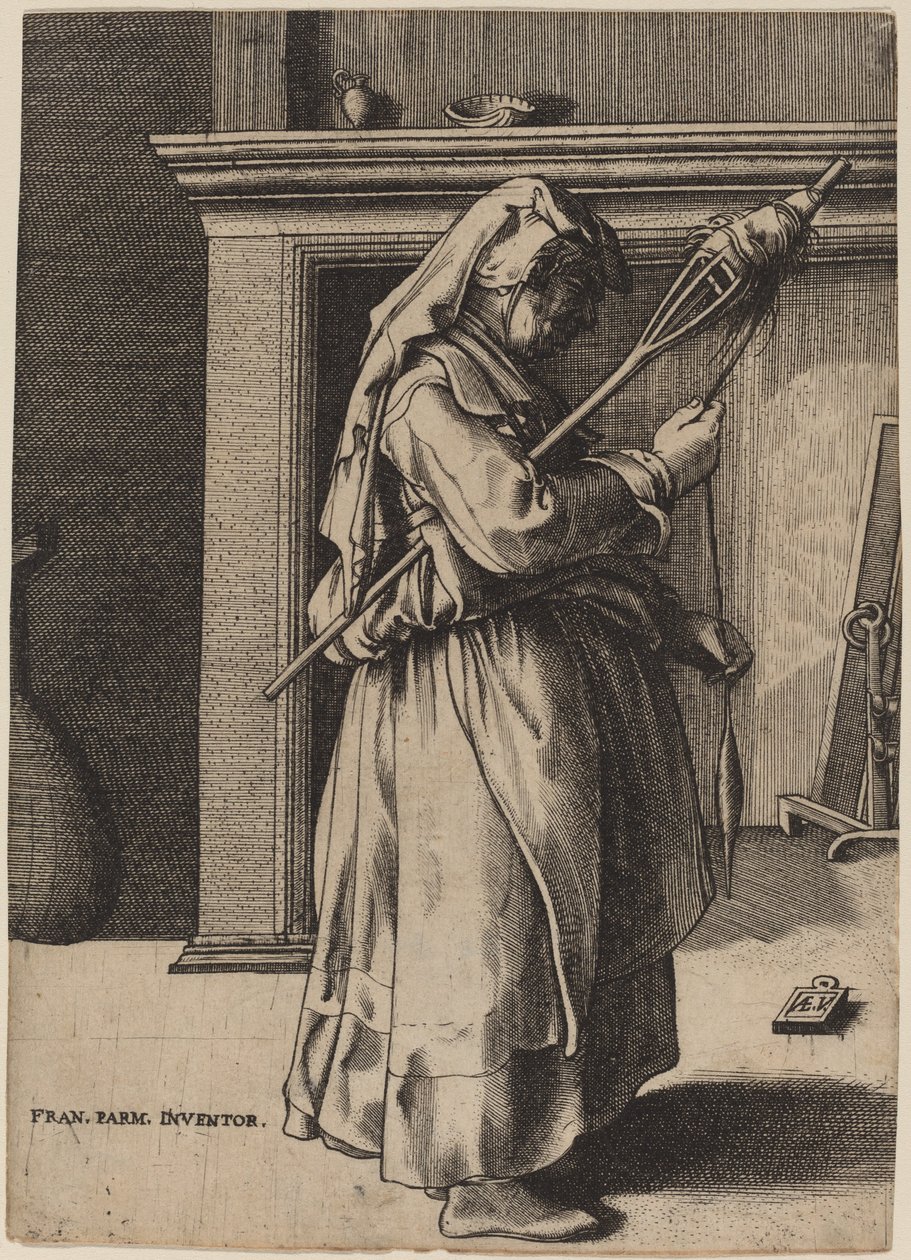 Bir Distaff ile Yaşlı Kadın by Enea Vico after Parmigianino