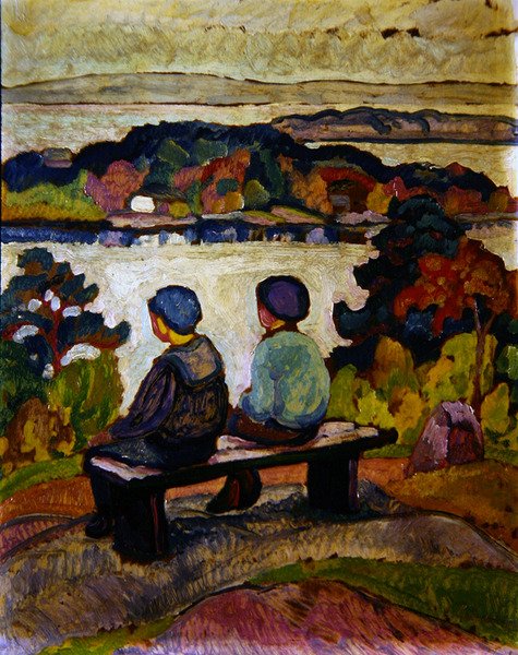 Nehir Manzarasında İki Erkek by Engelbert Gminska
