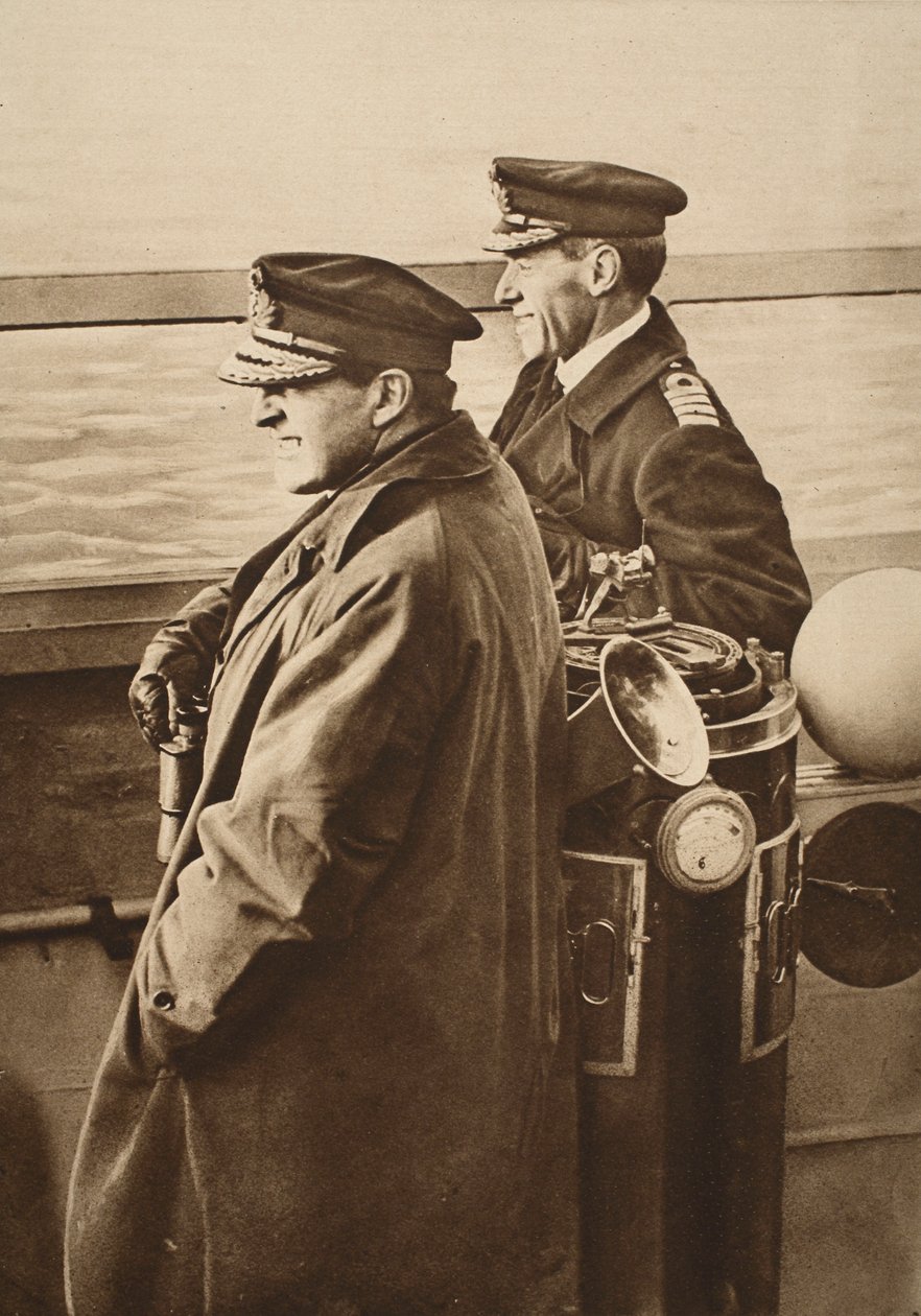 Amiral Beatty, Bayrak Kaptanı Chatfield ile Alman Filosunun teslim olmasını izliyor, 1918 (sepya fotoğrafı) by English Photographer