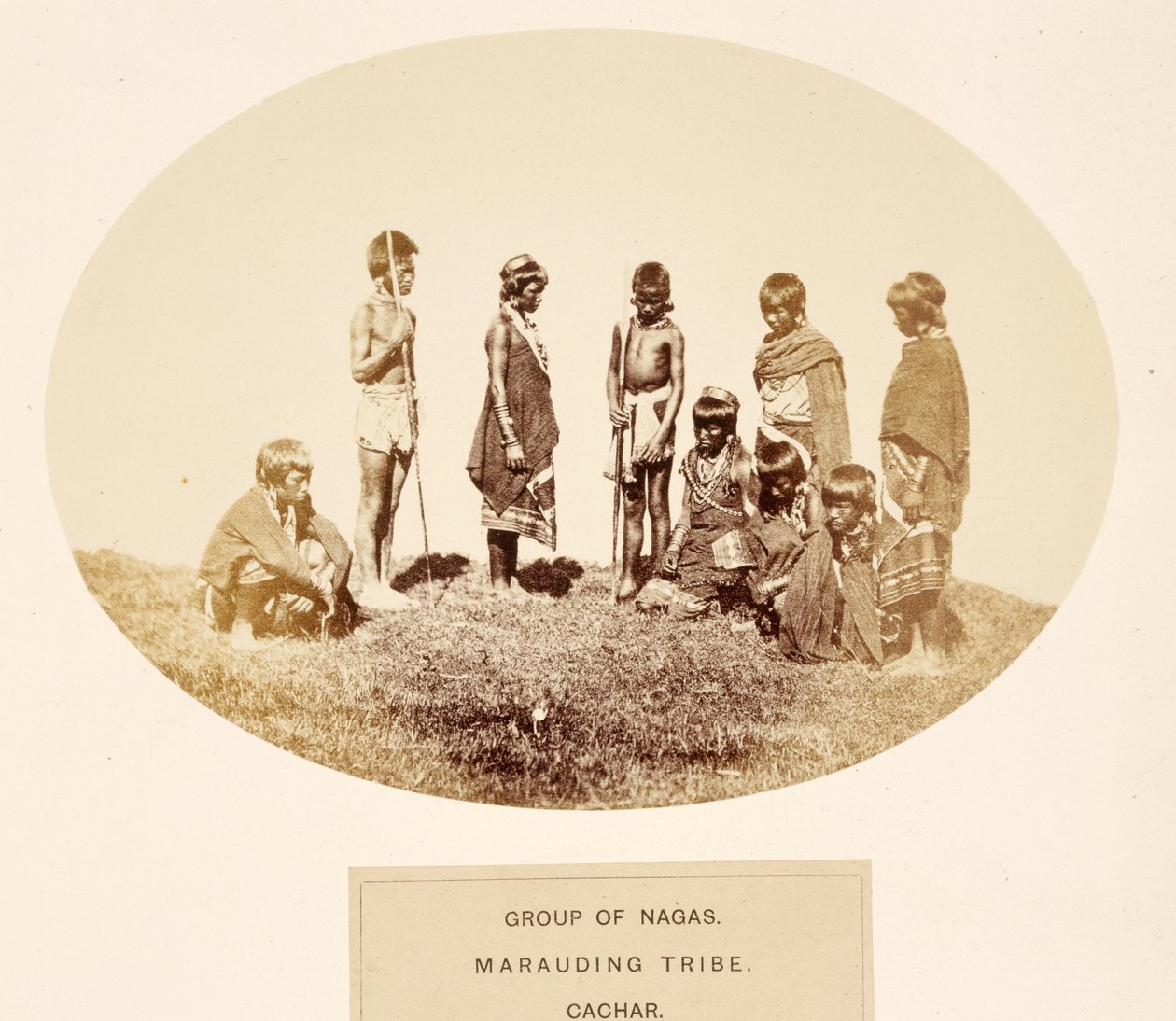 Group of Nagas, Marauding Tribe, Cachar, from The People of India, J. Forbes Watson tarafından, 1868