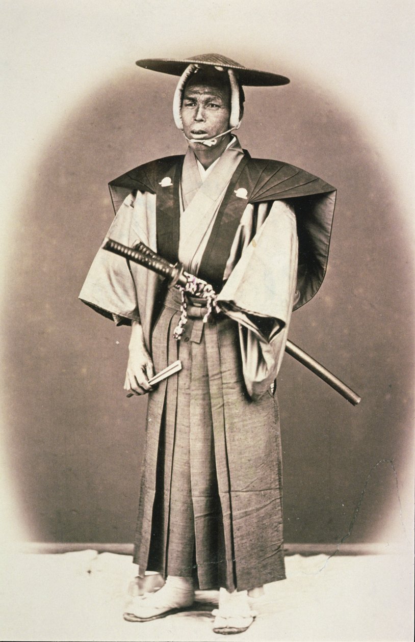 Japon Mahkeme Memuru veya Samuray, 1870'ler (el ile boyanmış albümen baskı) by English Photographer