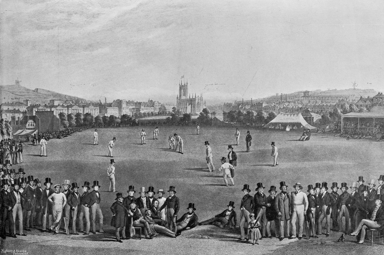 Sussex ve Kent arasındaki Brighton'daki kriket maçı, ilk olarak 1849'da yayınlanan bir baskıdan, Famous Cricketers and Cricket Grounds'tan, Hudson ve Kearns tarafından yayınlanmış, 1895 by English Photographer