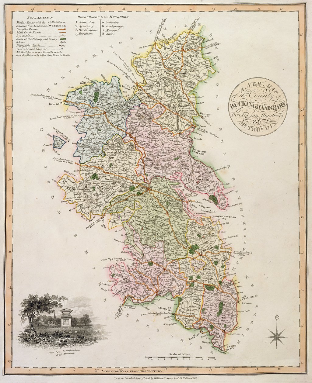 Buckinghamshire İlçesinin Yeni Haritası, 1816 by English School