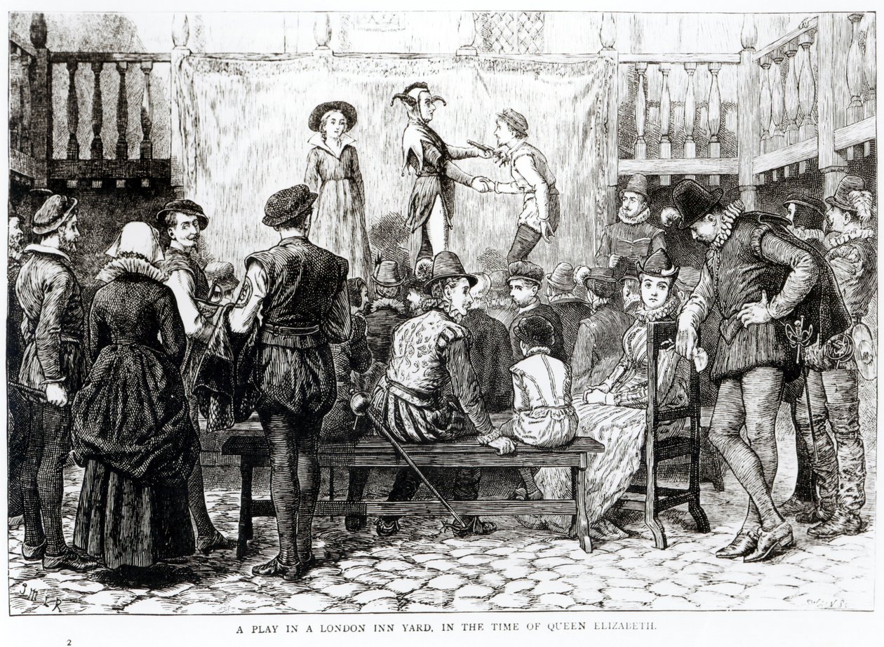 Joseph Swain (1820-1909) tarafından oyulmuş Kraliçe Elizabeth Zamanında London Inn Yard