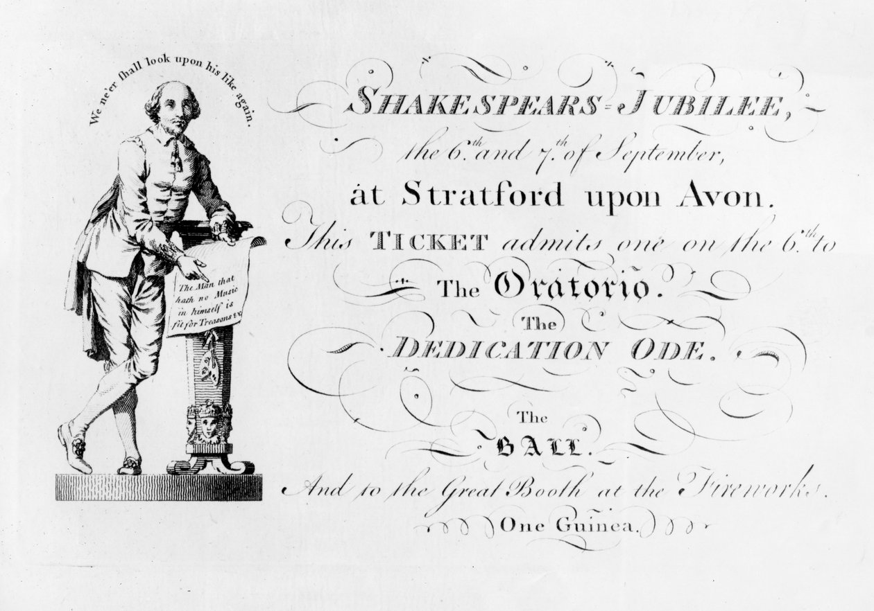 Shakespeare Jubilee kutlamaları için bir bilet, 1769 by English School