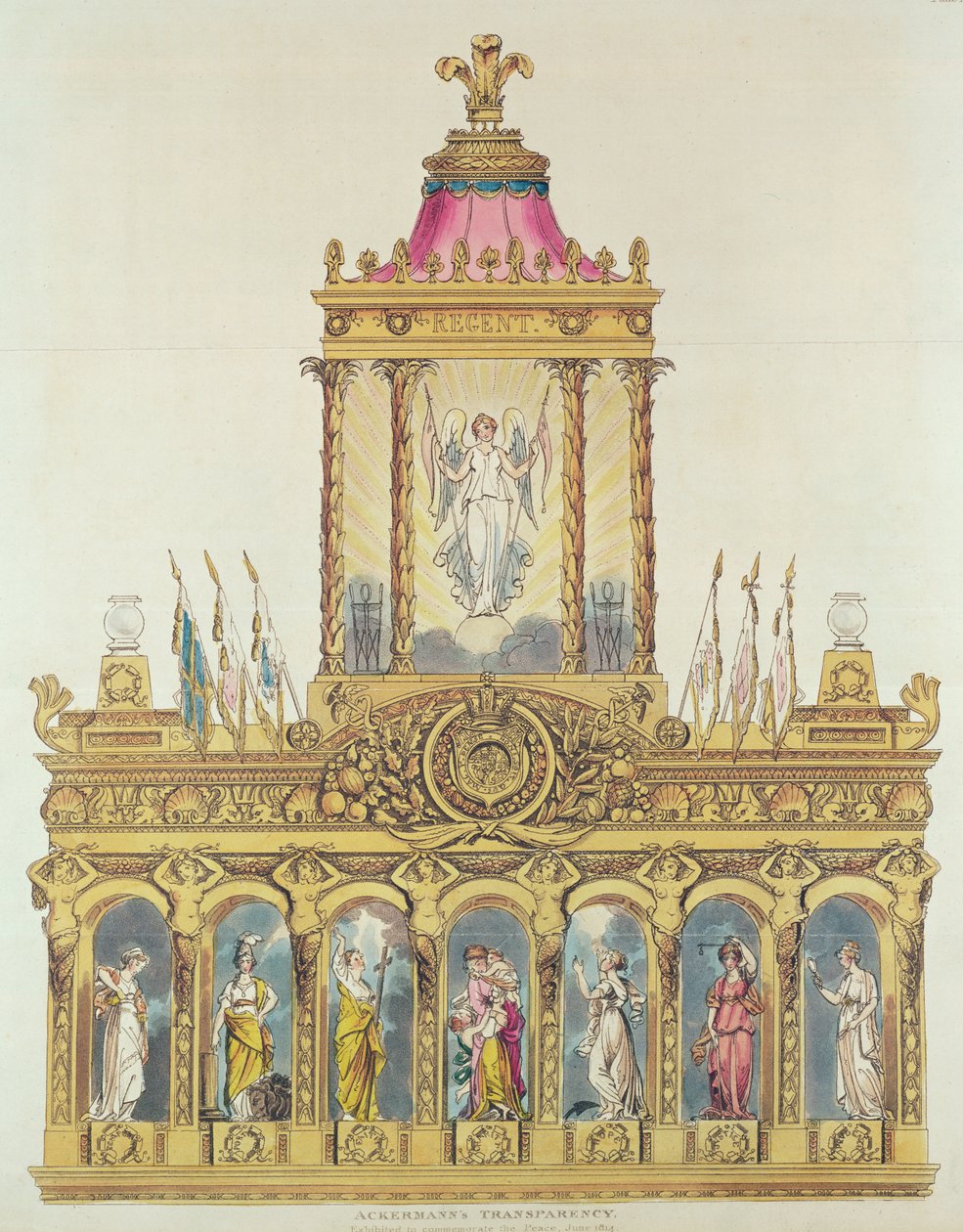 Ackermans Transparency, Haziran 1814 (renkli dağlama ve aquatint) by English School
