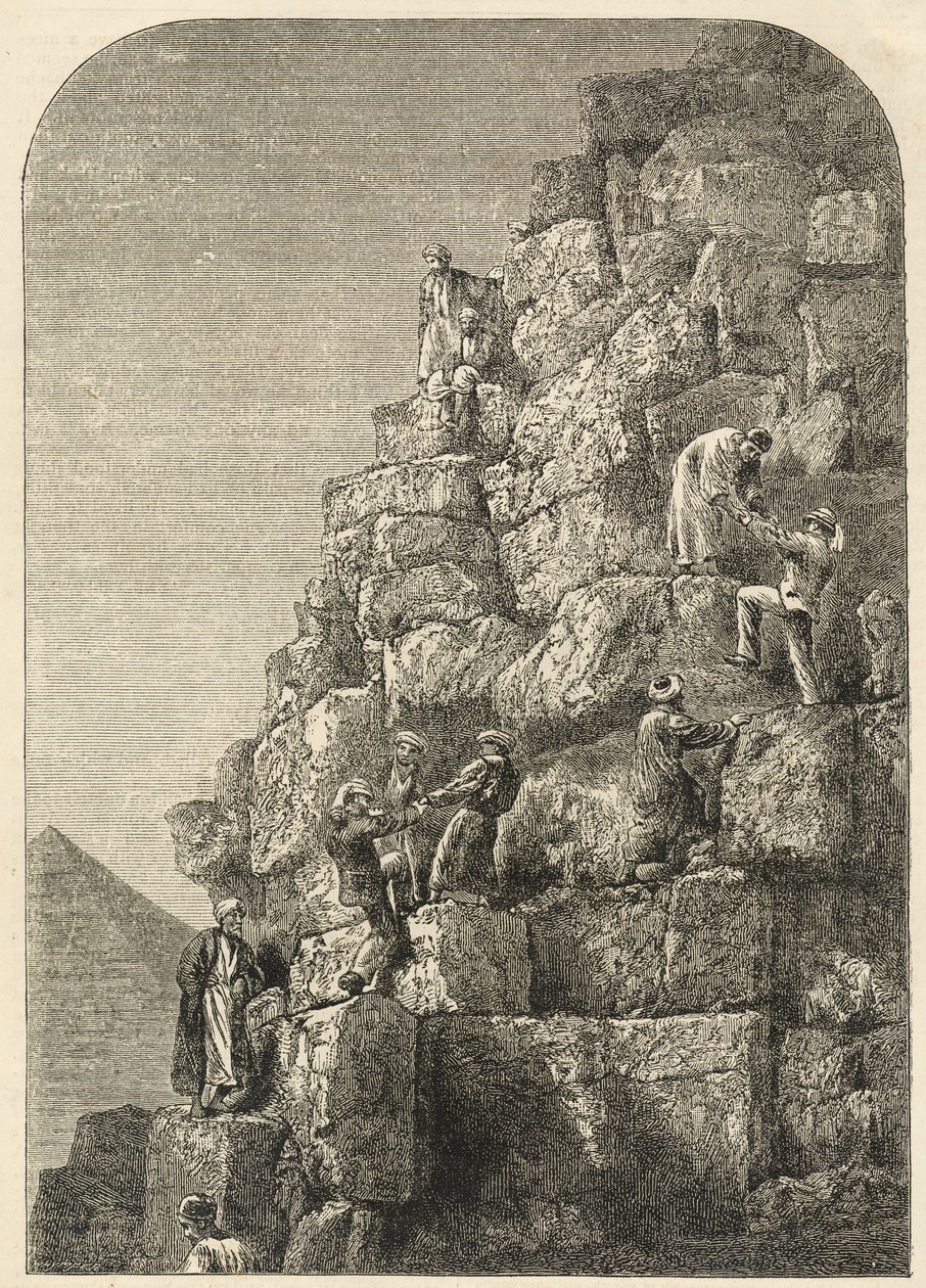Ascent of the Great Pyramid, engraved from a photograph  by English School