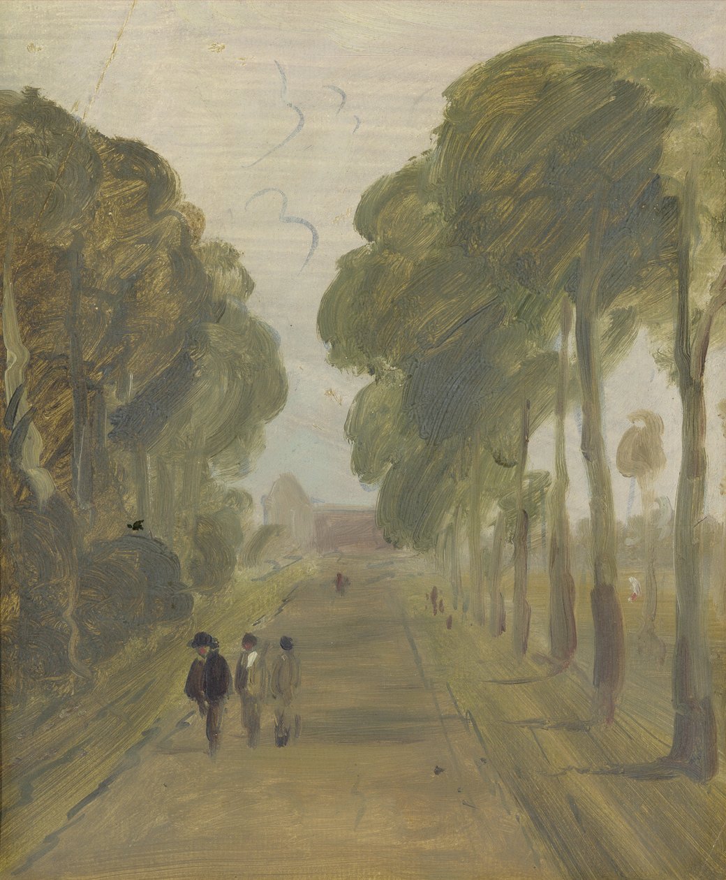 Avenue of Trees with Figures, previously attributed to J.M.W. Turner (1775-1851) and also attributed to Peter de Wint (1784-1849), 1805-10 (oil on paper) by English School