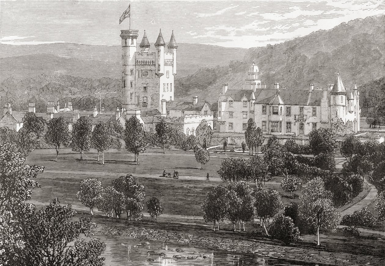Balmoral Kalesi, Aberdeenshire, Dee nehrinden, Samuel G. Green tarafından, 1886