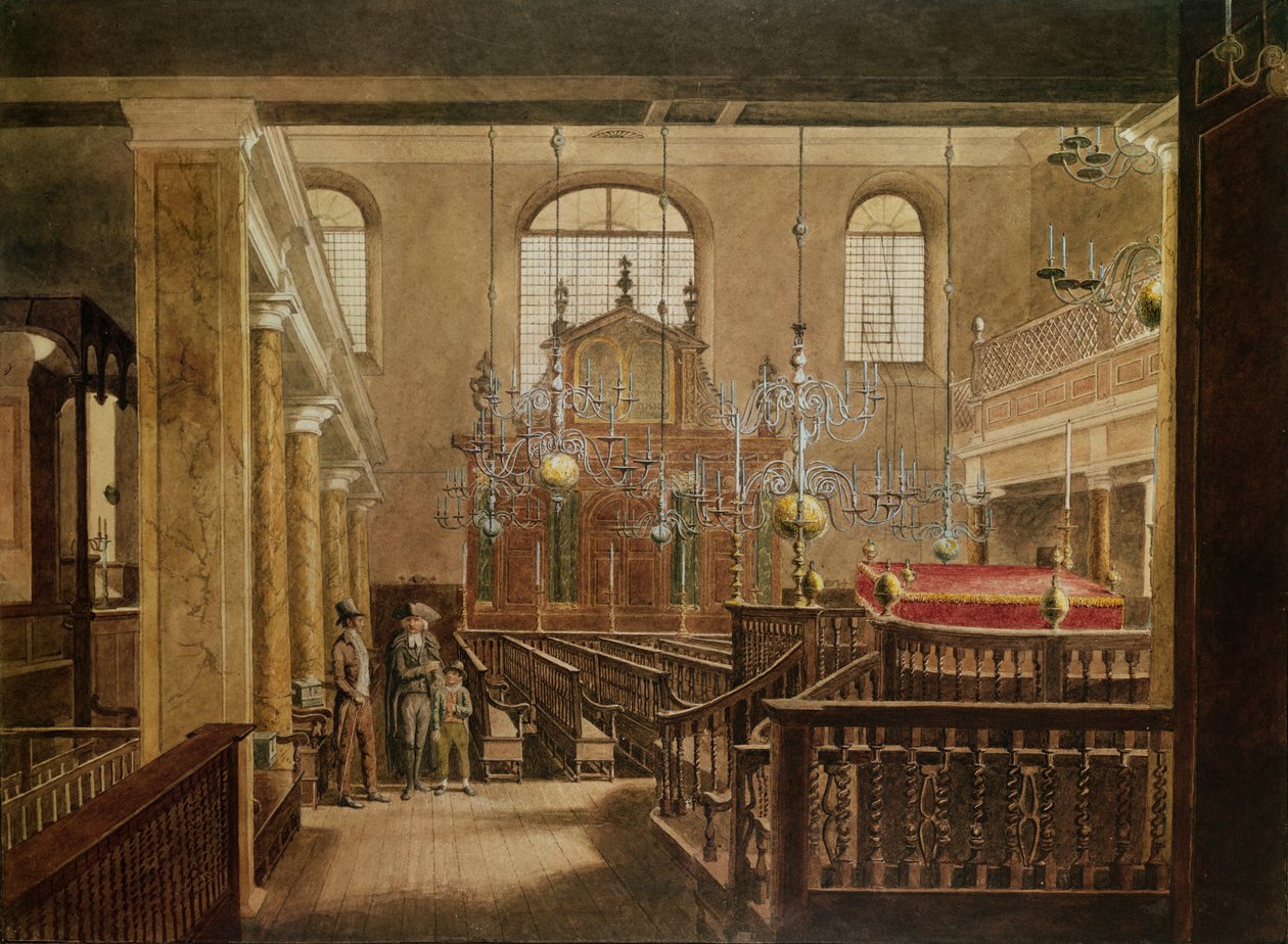Bevis Marks Sinagogu, c.1817 (kağıt üzerinde wc) by English School