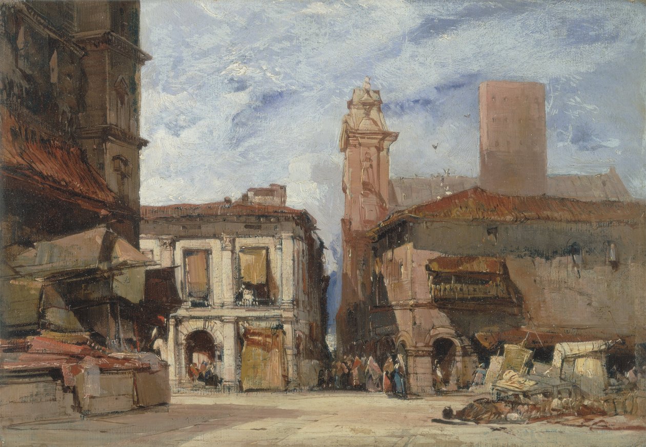 Bologna, c.1826 (tuval üzerine serilmiş kağıt üzerine yağlı boya) by English School
