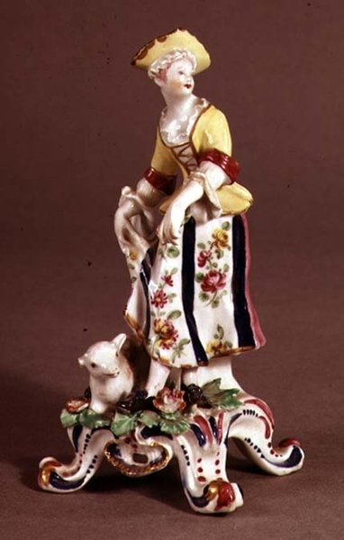 Bir çobanın yay porselen figürü, c.1765 (seramik) by English School