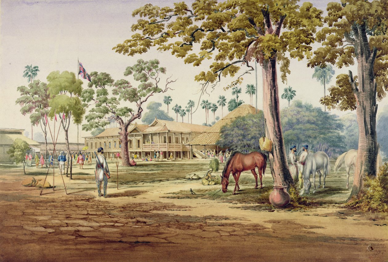 British Residency in India (pen and ink and wc) by English School