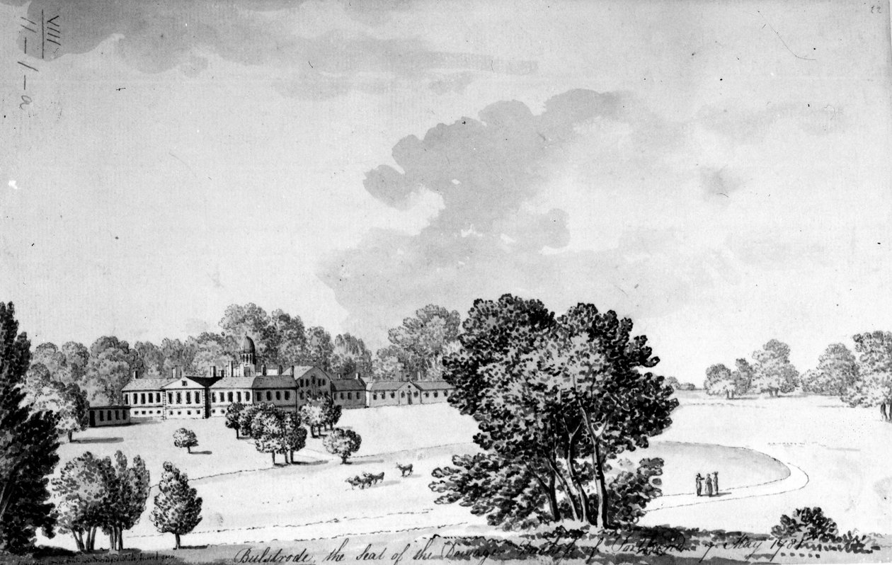 Bulstrode Park, Buckinghamshire, 1781 (kalem, mürekkep ve kağıt üzerinde yıkama) by English School
