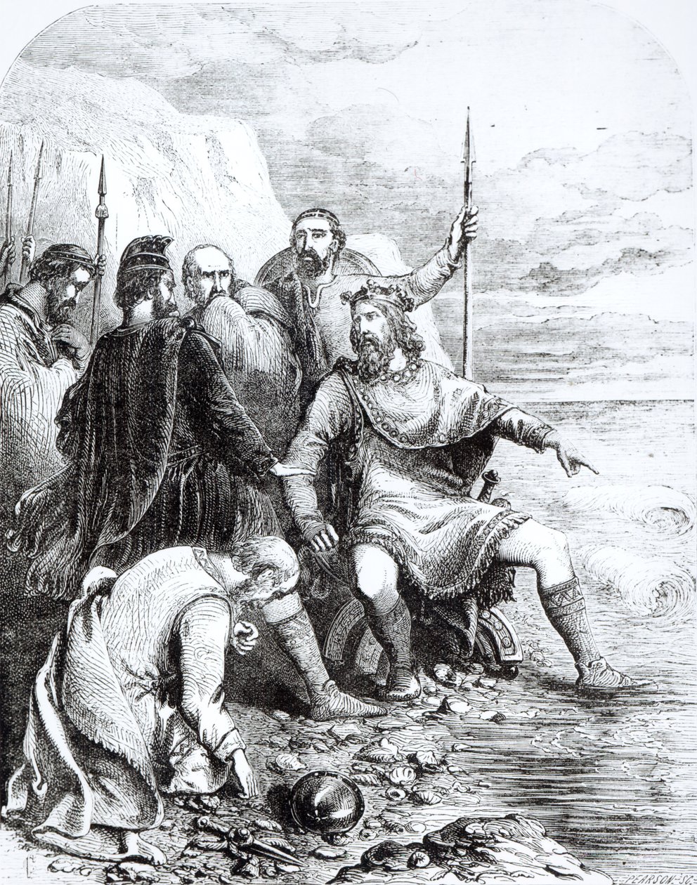 Pearson tarafından kazınmış, Saraylılarının Dalkavukluğunu Azarlayan Canute by English School