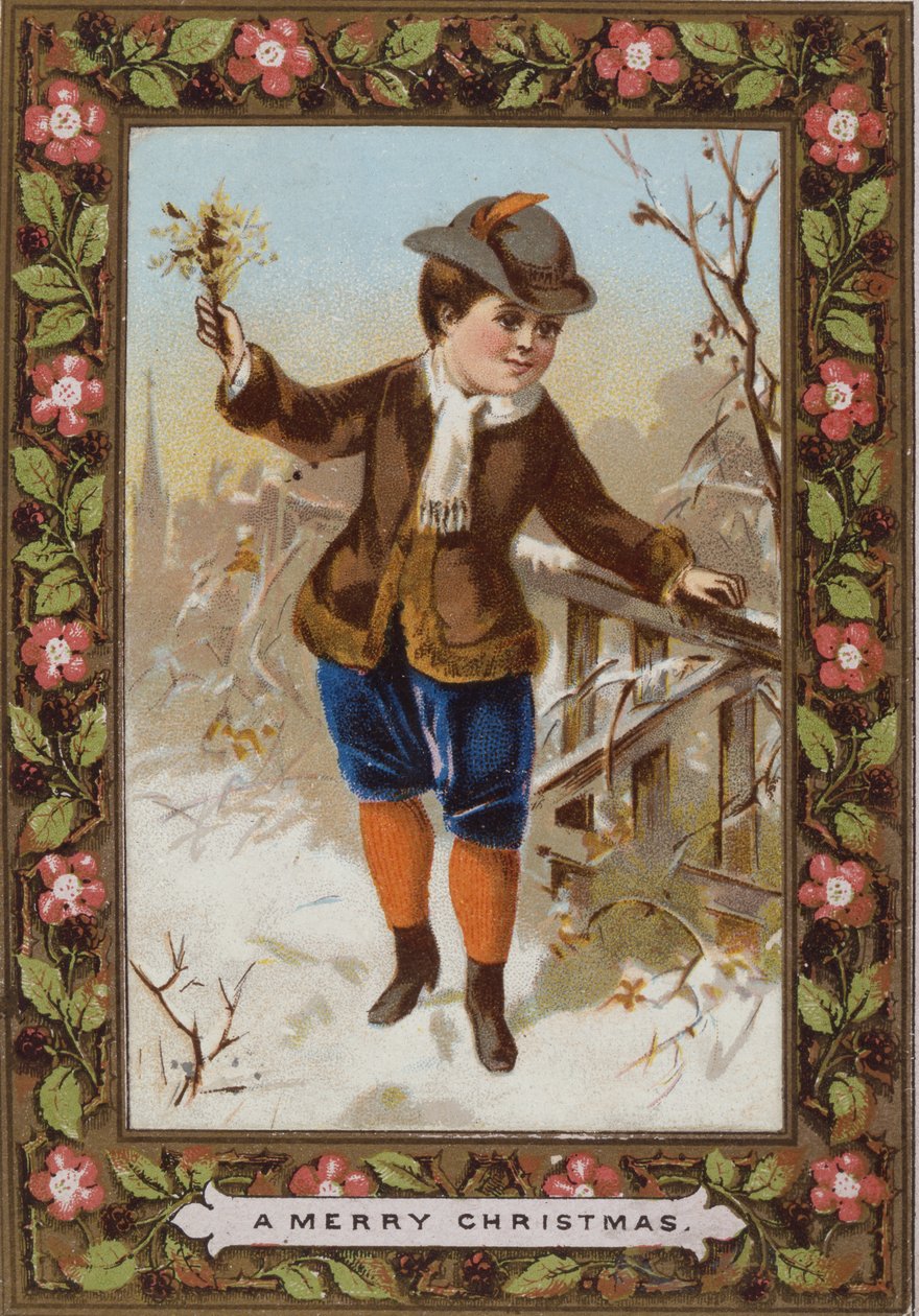Karda yürüyen bir çocuğu gösteren Noel kartı by English School
