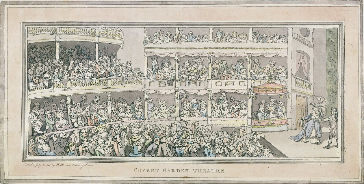 Covent Garden Theatre, 1786 (kağıt üzerinde yıkama ile kalem ve mürekkep) by English School