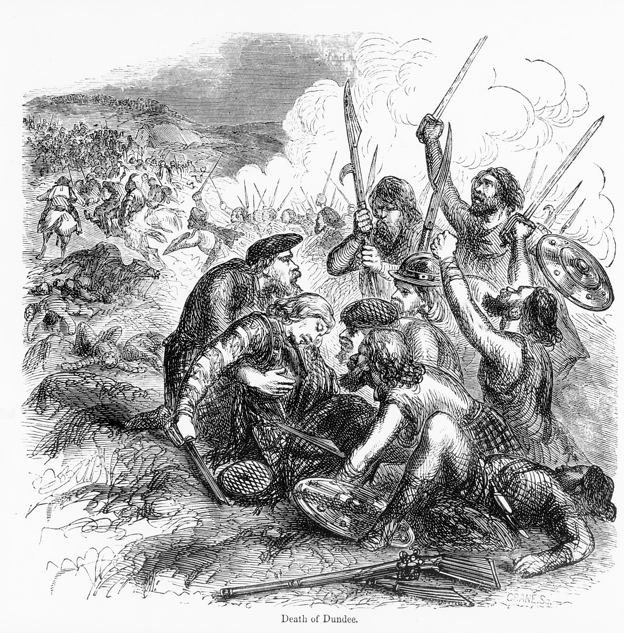 Death of Dundee in 1675, engraved by Crane   by English School