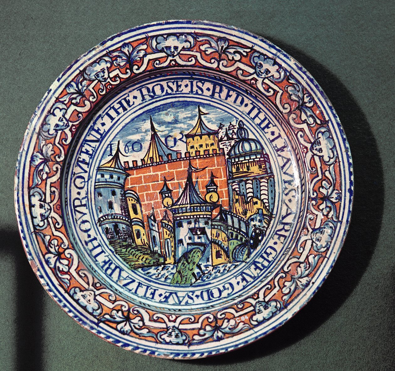 Londra Kulesi manzaralı Delft levhası, yukarıdan, c.1600 (seramik) by English School