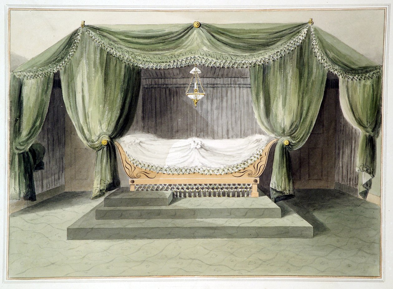 Çadırlı bir oda için tasarım, c.1806 (kağıt üzerinde kurşun kalem üzerinde wc) by English School