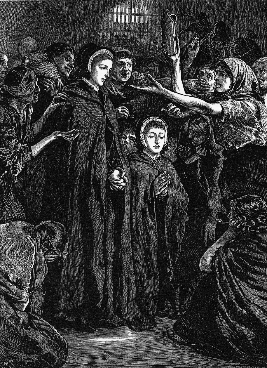 Elizabeth Fry ve Anna Buxton, Newgate Hapishanesini ziyaret ediyor by English School