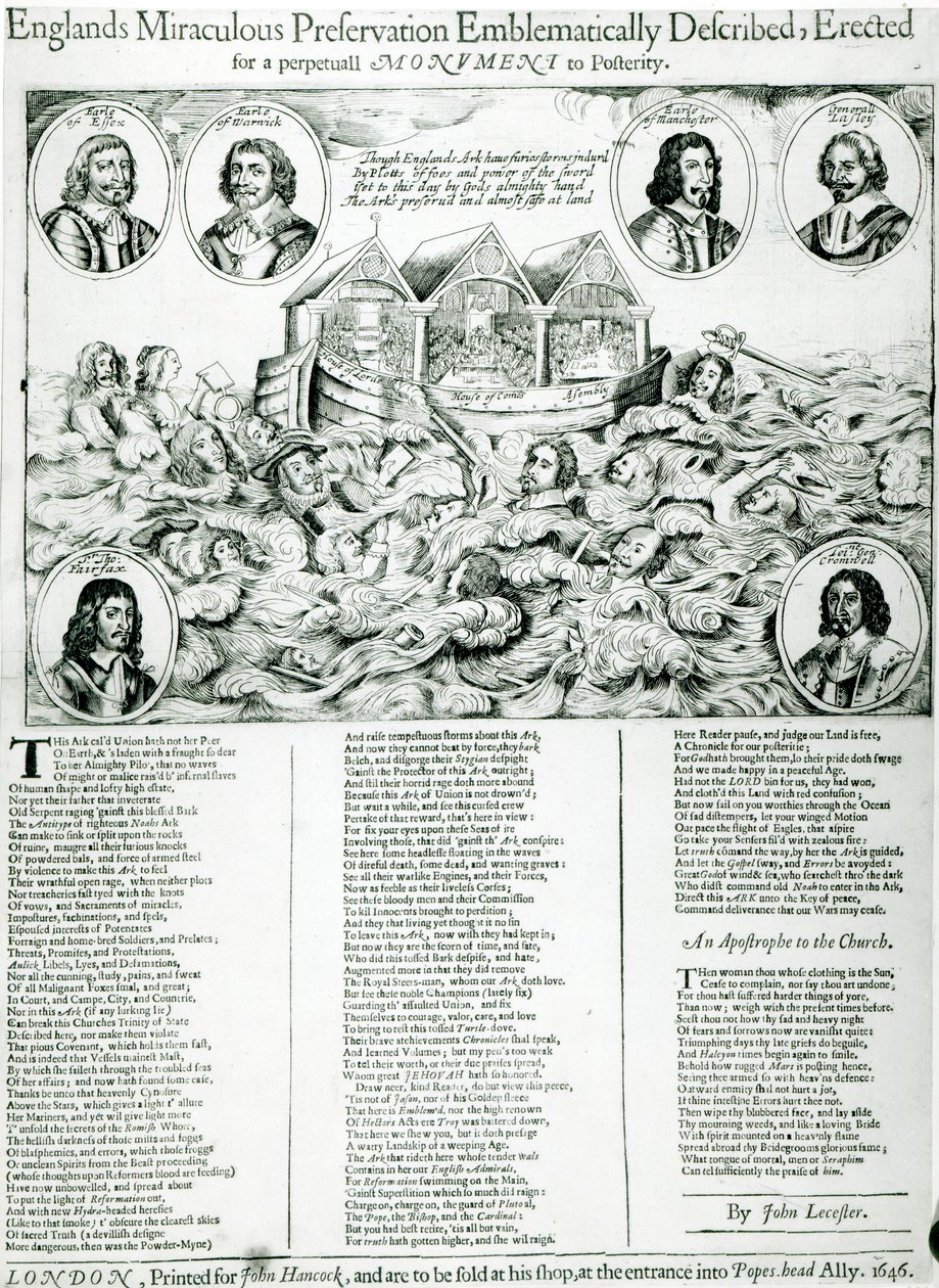 Englands Mucizevi Koruma Sembolik Olarak Tanımlandı, Daimi Bir Gelecek Anıtı için Dikildi, 1646 by English School
