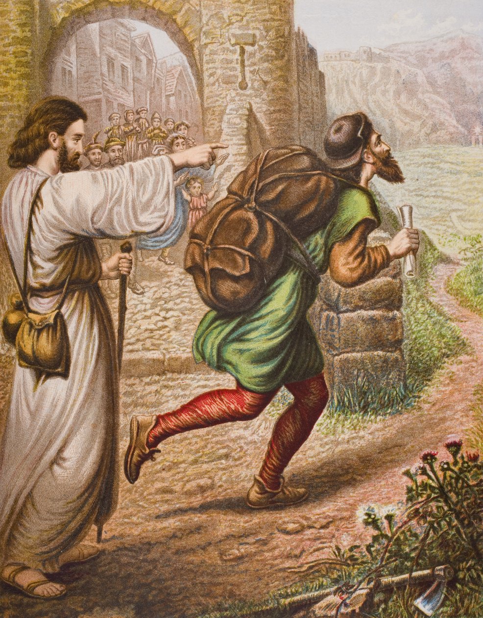 Evangelist directs Christian on his way, illustration from 