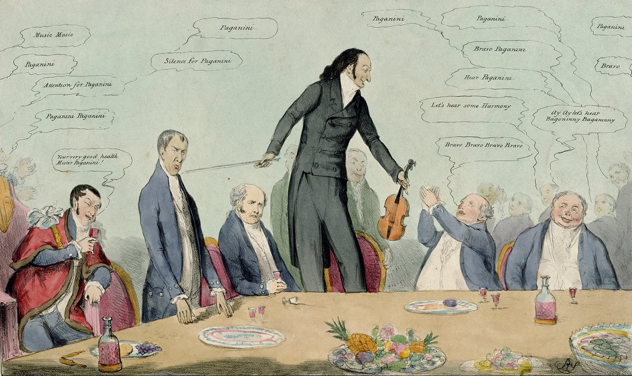 Fiddlestick, Broomstick'e karşı, Niccolo Paganini'nin karikatürü, pub. Thomas McLean, 1831 (renkli gravür) by English School