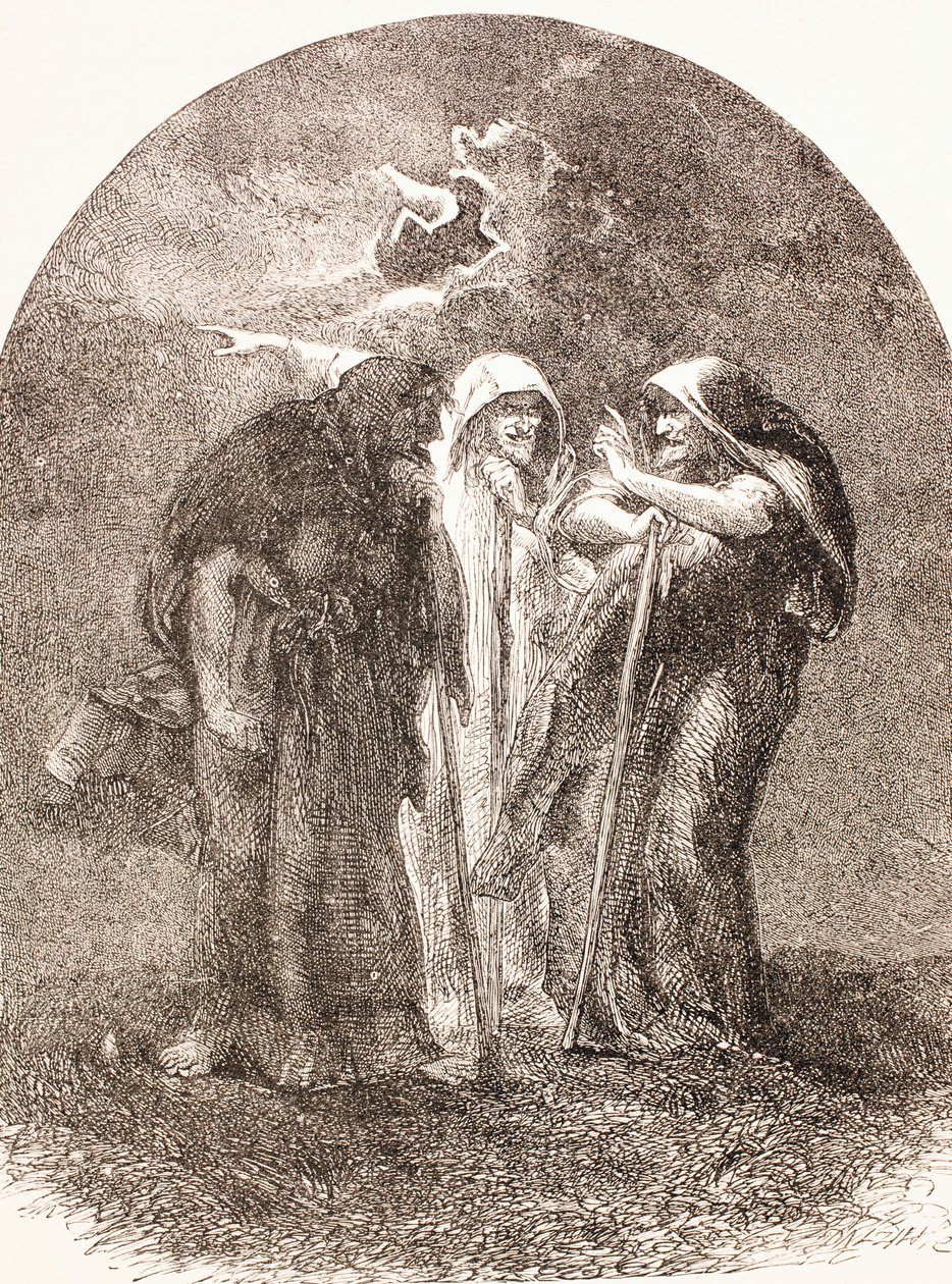 Illustration of the witches from Macbeth, from 