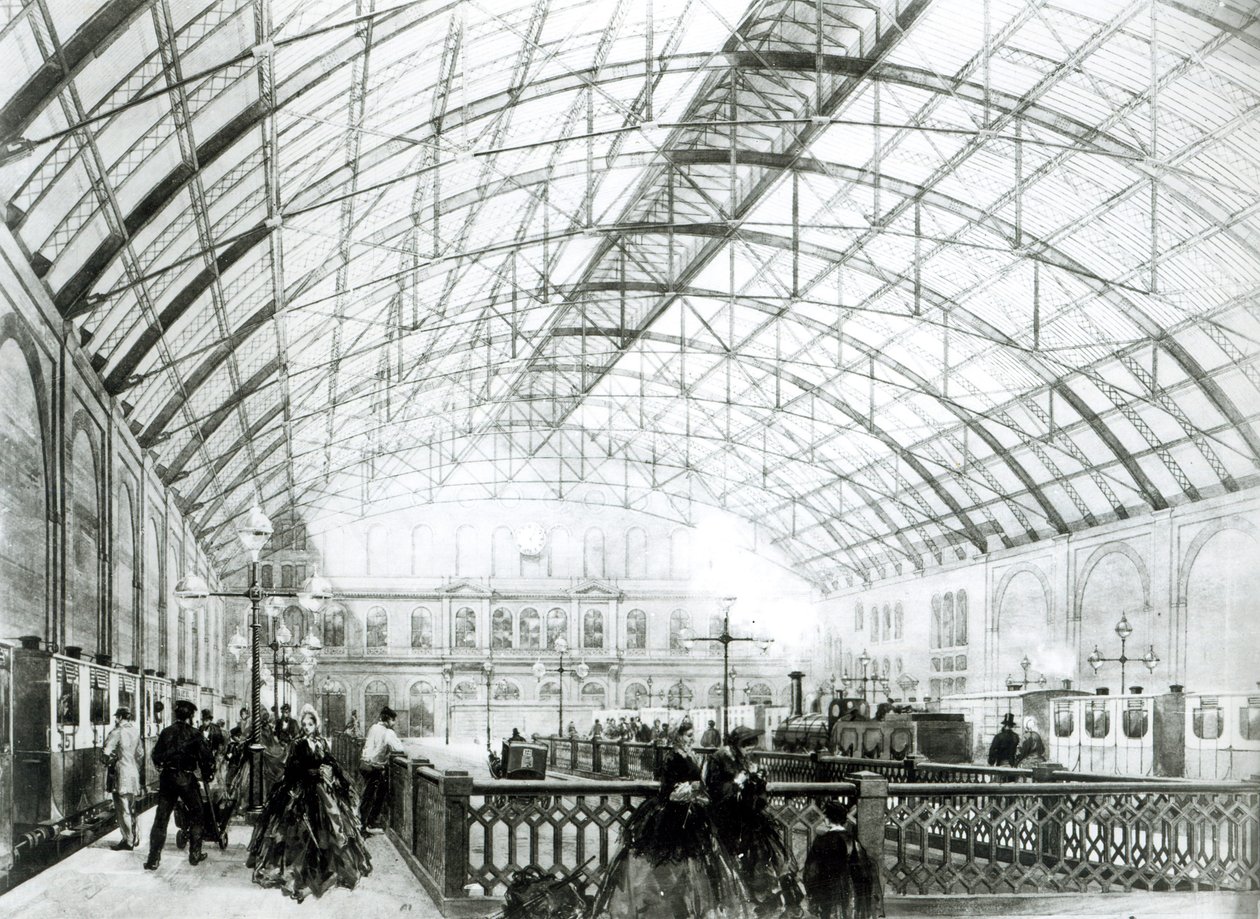 Charing Cross istasyonunun içi, Kell Brothers tarafından oyulmuş, c.1864 by English School