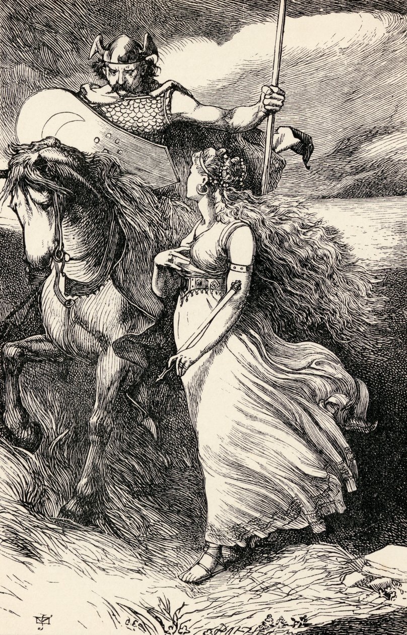 İrlandalı şövalye ve kız, Dalziel Brothers tarafından oyulmuş 