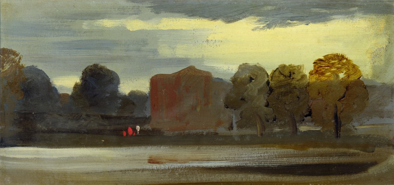 Landscape with Lake (Lake Scene) previously attributed to J.M.W. Turner (1775-1851) and also attributed to Peter de Wint (1784-1849), 1828-29 (oil on paper) by English School