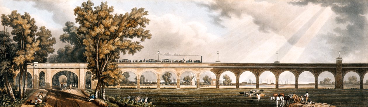 George Landman tarafından tasarlanan viyadük gösteren Londra Greenwich Demiryolu by English School