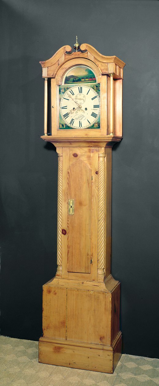 Kadranında bir trenin emaye boyaması olan uzun kasalı saat, c.1850 by English School