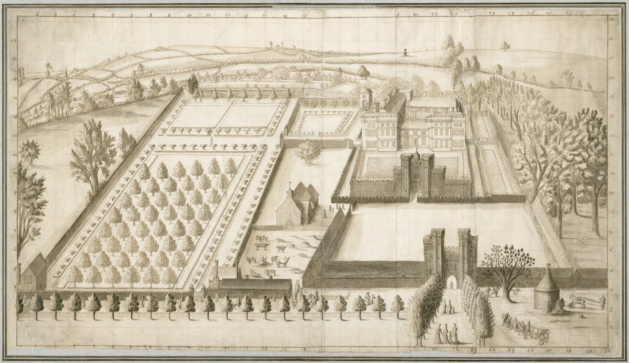 Lullingstone Castle, c.1670 (pen und ink with wash on paper) by English School