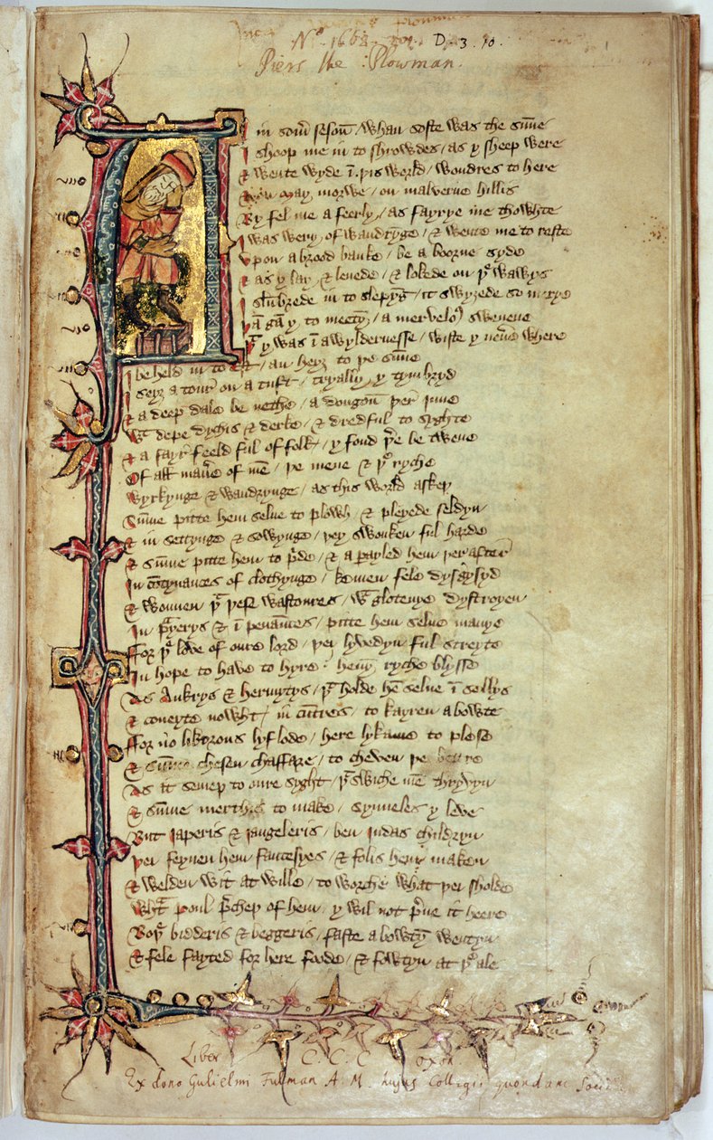 MS CCC 201 f.1 William Langland tarafından kaleme alınan Piers Plowman
