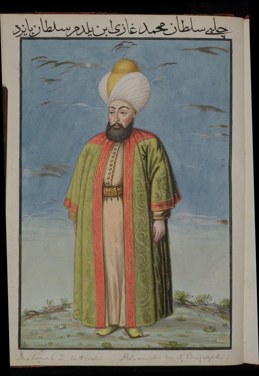 Muhammed (Mehmed) I (1387-1421), Sultan 1413-21, Türkiye İmparatorlarının Bir Dizi Portresinden, 1808 (wc) by English School