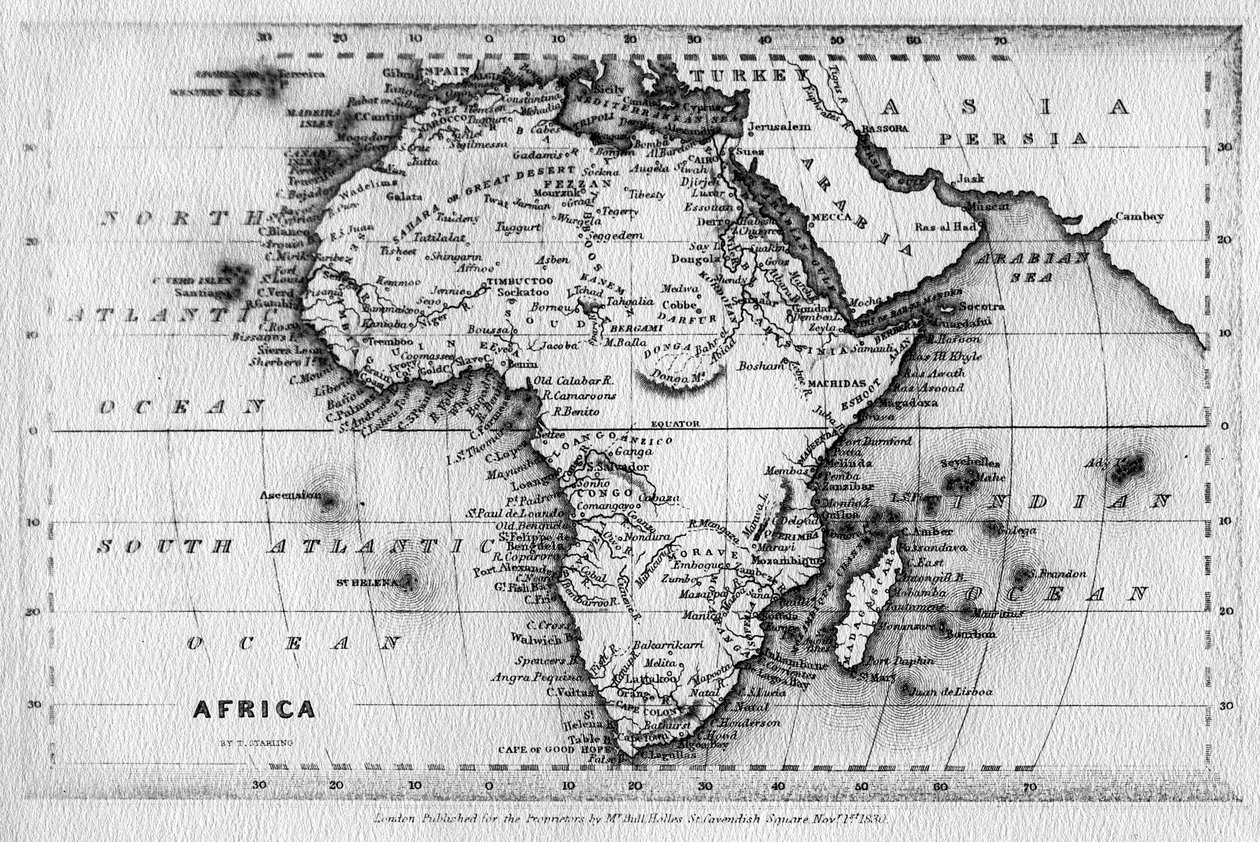 Thomas Stirling tarafından kazınmış Afrika Haritası, Edward Bull tarafından yayınlandı, 1830 by English School