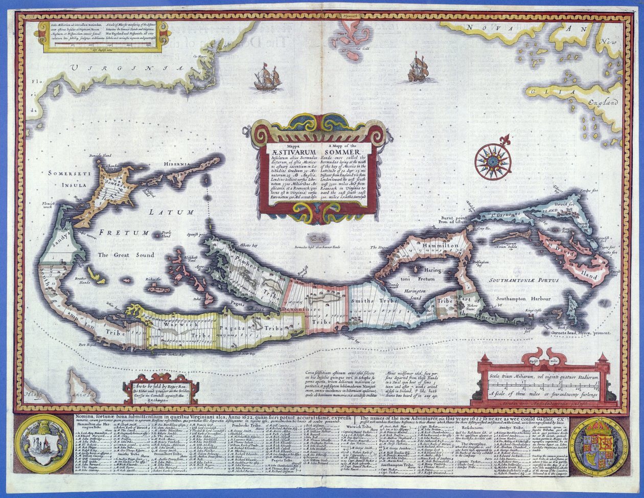 Bermuda Haritası (renkli gravür) by English School