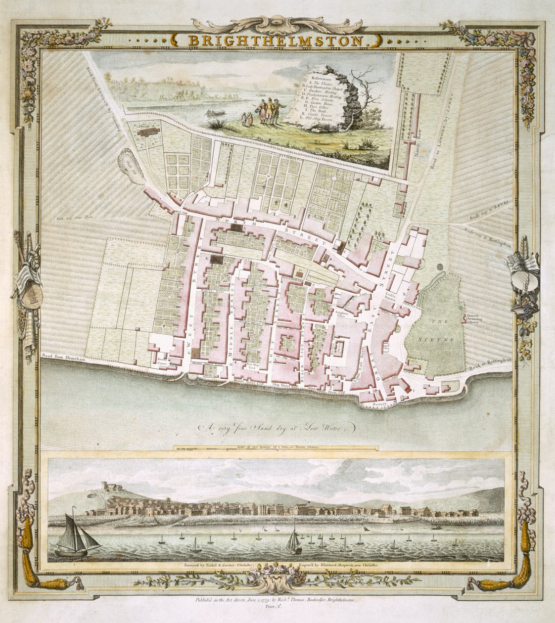 Brighton Haritası Thomas Yeakell ve William Gardner tarafından, Whitchurch tarafından oyulmuş, 1779 (renkli gravür) by English School